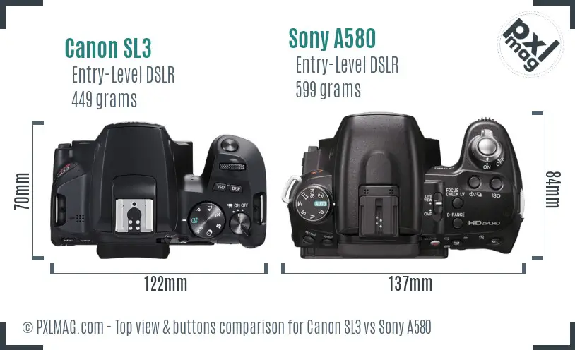 Canon SL3 vs Sony A580 top view buttons comparison
