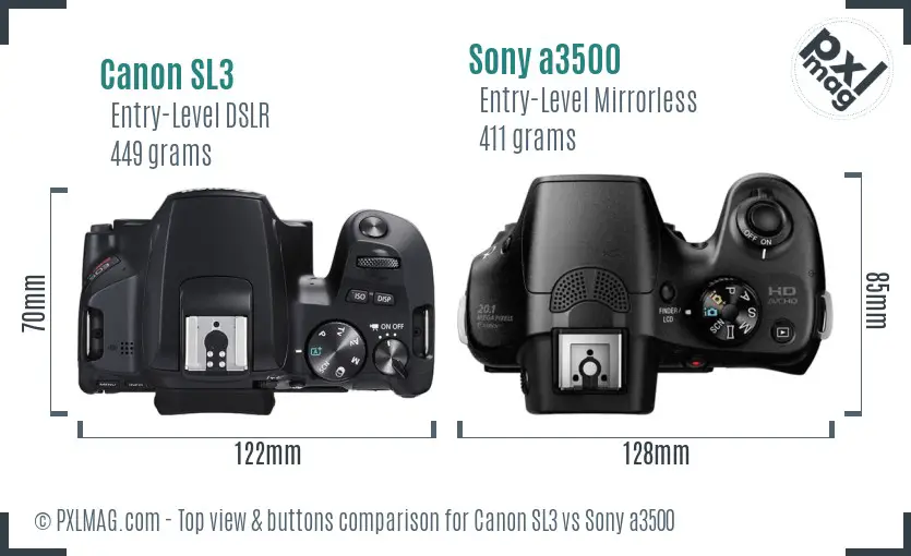 Canon SL3 vs Sony a3500 top view buttons comparison