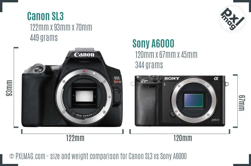 Canon SL3 vs Sony A6000 size comparison