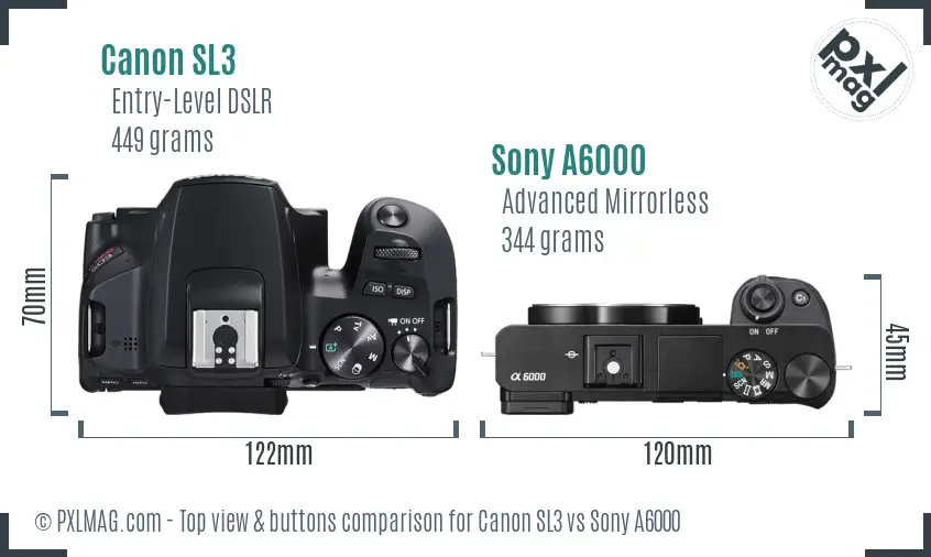 Canon SL3 vs Sony A6000 top view buttons comparison