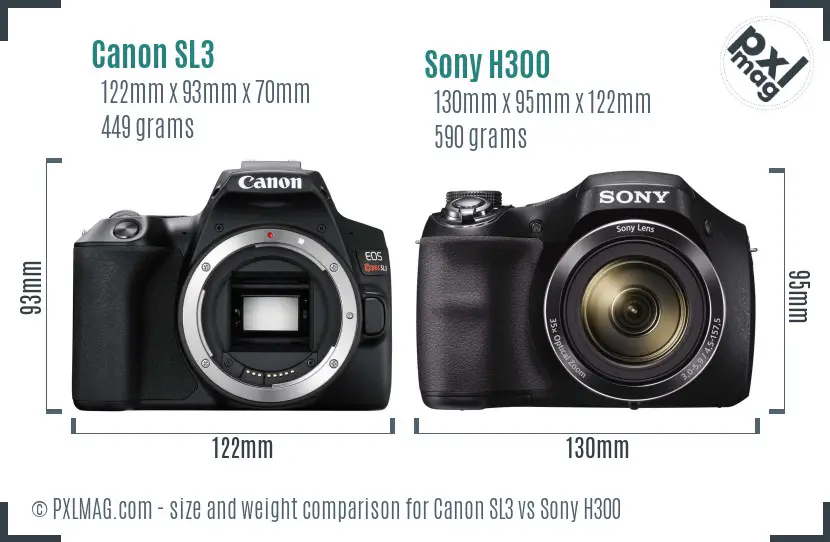 Canon SL3 vs Sony H300 size comparison