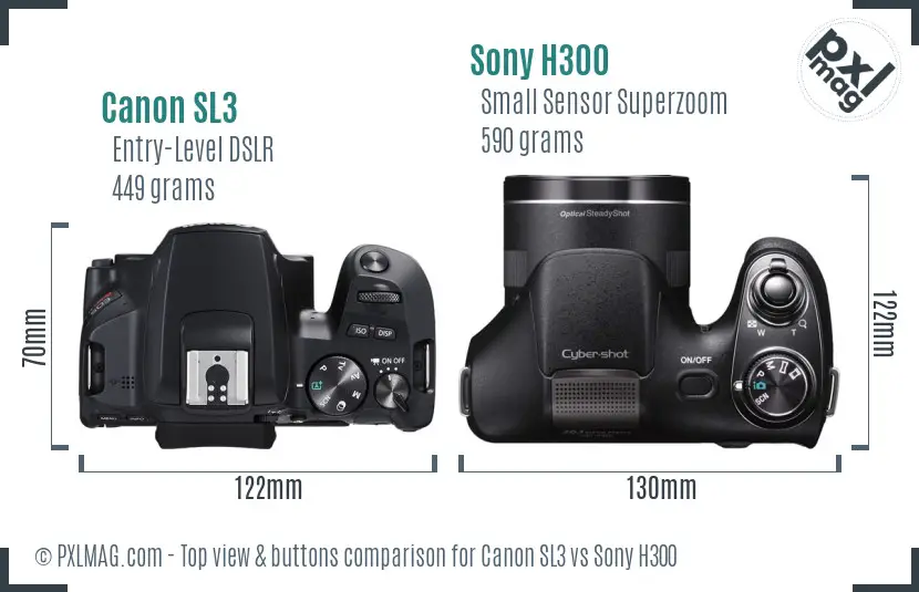Canon SL3 vs Sony H300 top view buttons comparison