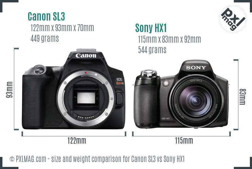 Canon SL3 vs Sony HX1 size comparison