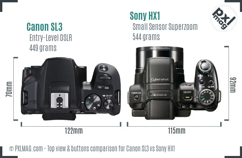 Canon SL3 vs Sony HX1 top view buttons comparison