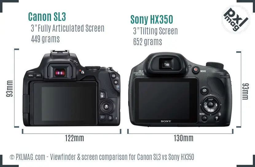 Canon SL3 vs Sony HX350 Screen and Viewfinder comparison