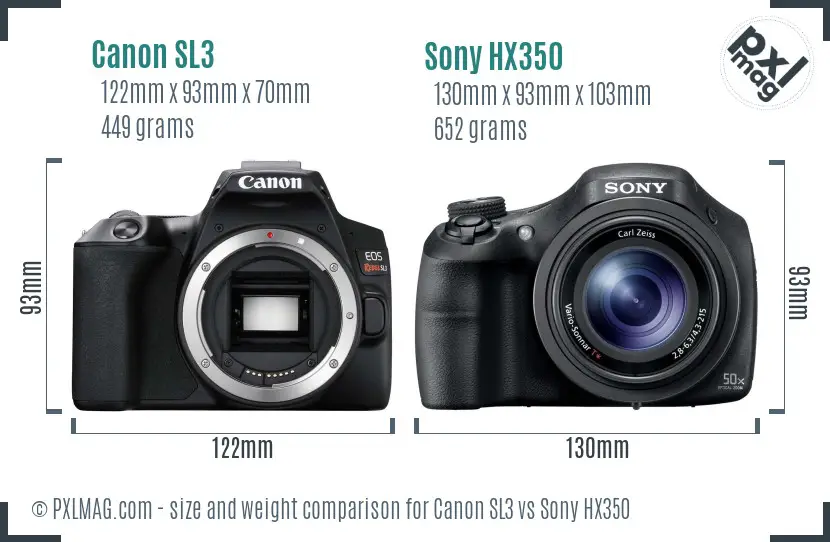 Canon SL3 vs Sony HX350 size comparison