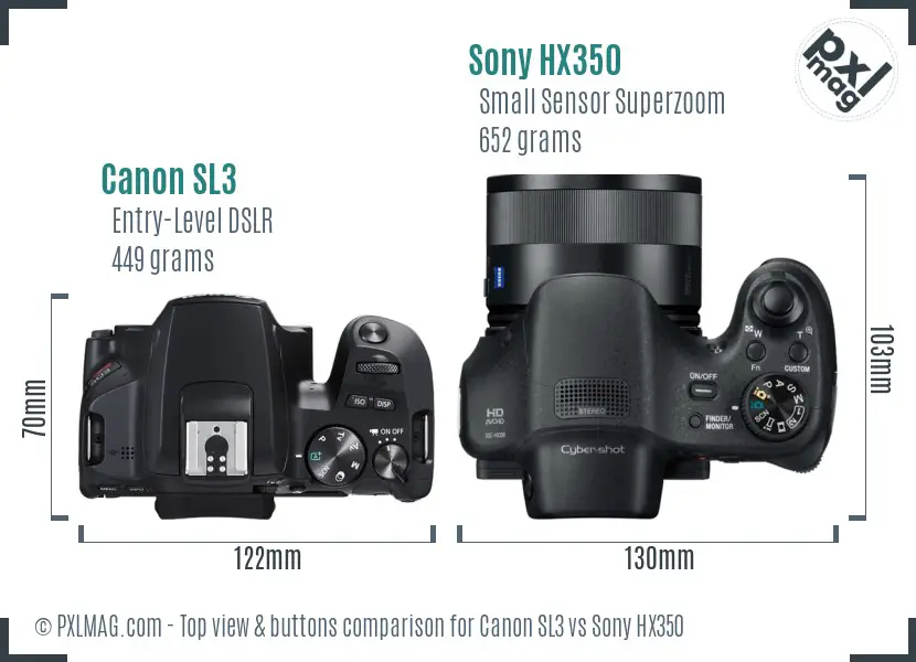 Canon SL3 vs Sony HX350 top view buttons comparison
