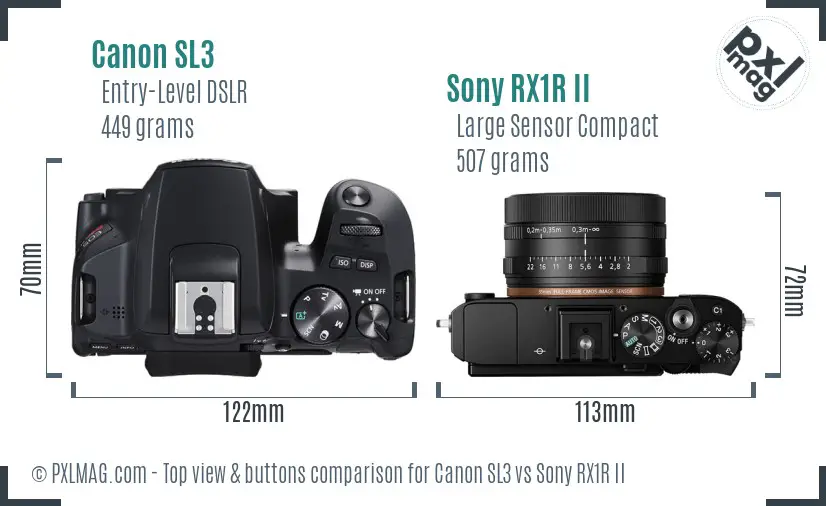 Canon SL3 vs Sony RX1R II top view buttons comparison