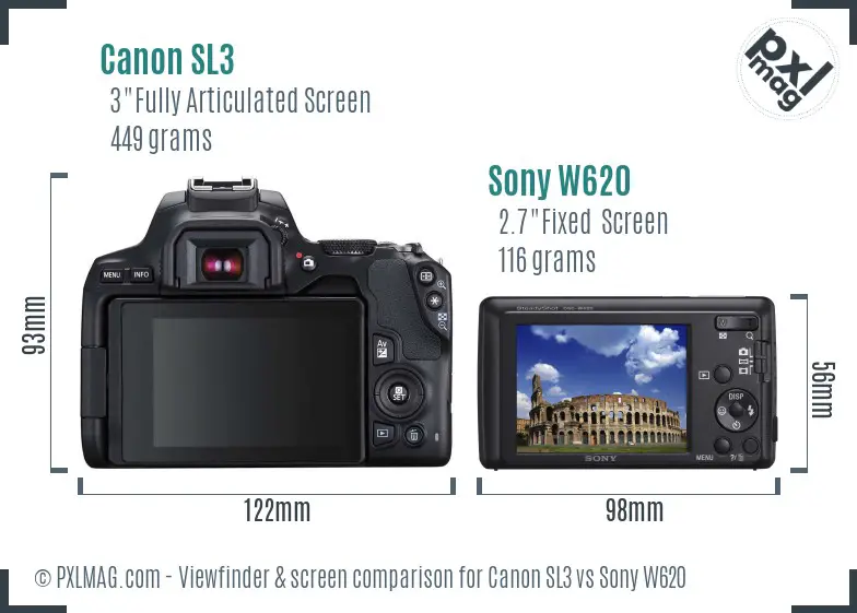Canon SL3 vs Sony W620 Screen and Viewfinder comparison