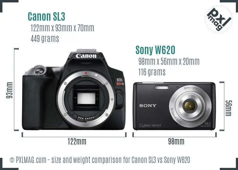 Canon SL3 vs Sony W620 size comparison