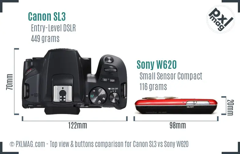 Canon SL3 vs Sony W620 top view buttons comparison