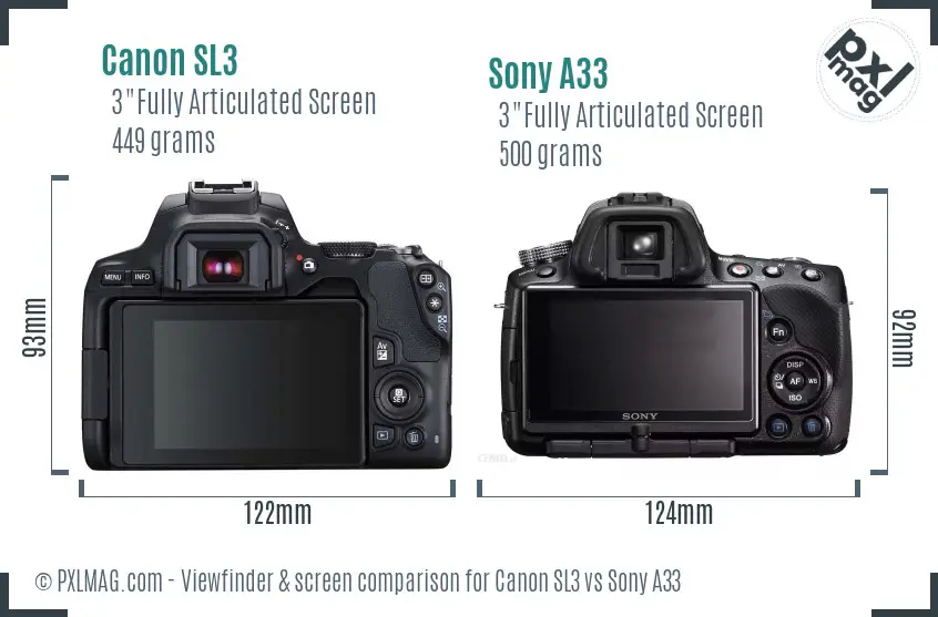Canon SL3 vs Sony A33 Screen and Viewfinder comparison