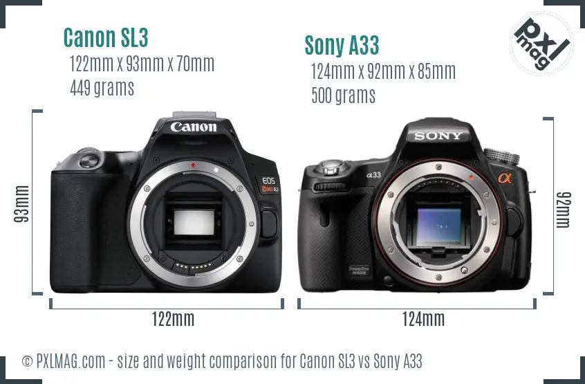 Canon SL3 vs Sony A33 size comparison