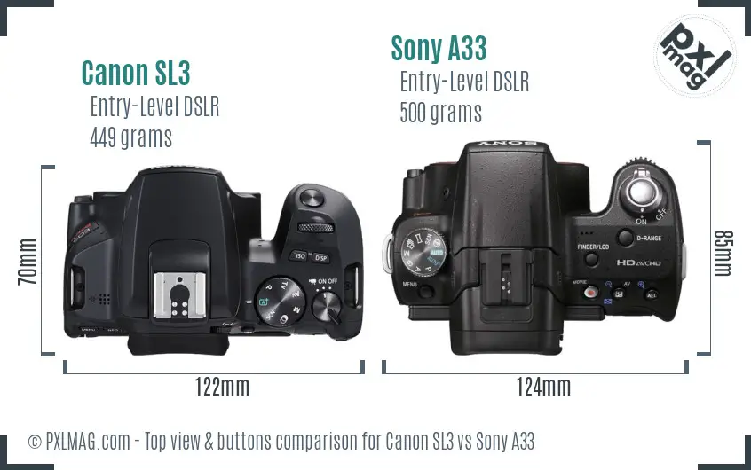 Canon SL3 vs Sony A33 top view buttons comparison