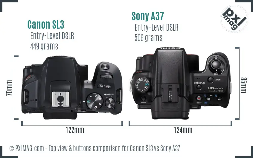 Canon SL3 vs Sony A37 top view buttons comparison