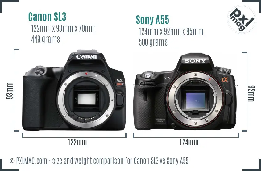 Canon SL3 vs Sony A55 size comparison
