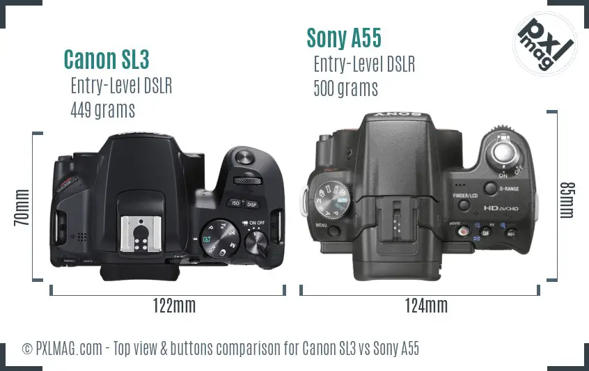 Canon SL3 vs Sony A55 top view buttons comparison
