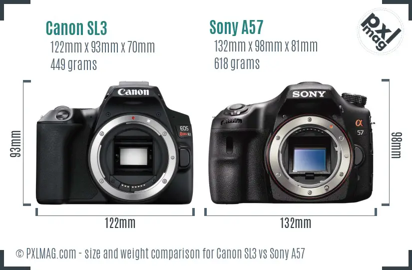 Canon SL3 vs Sony A57 size comparison