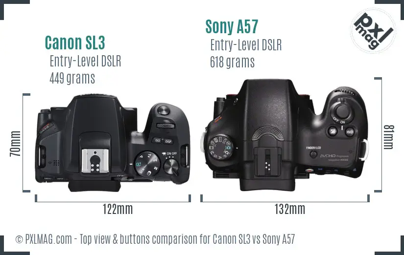 Canon SL3 vs Sony A57 top view buttons comparison