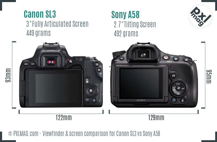 Canon SL3 vs Sony A58 Screen and Viewfinder comparison