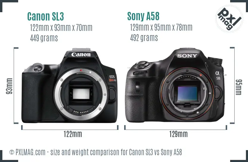 Canon SL3 vs Sony A58 size comparison