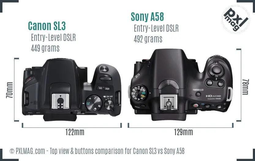 Canon SL3 vs Sony A58 top view buttons comparison