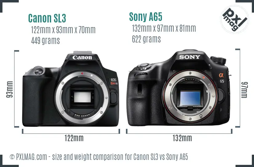 Canon SL3 vs Sony A65 size comparison