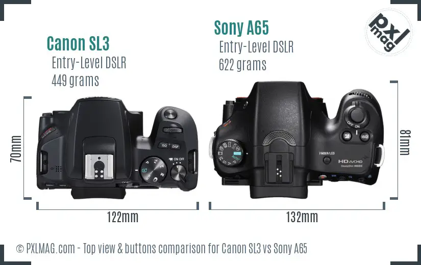 Canon SL3 vs Sony A65 top view buttons comparison