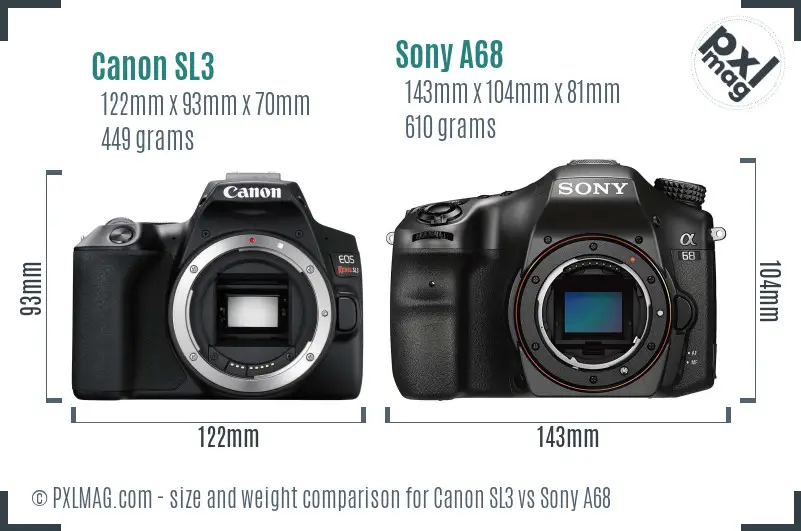 Canon SL3 vs Sony A68 size comparison