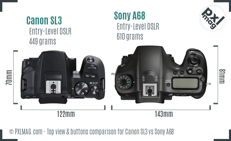 Canon SL3 vs Sony A68 top view buttons comparison
