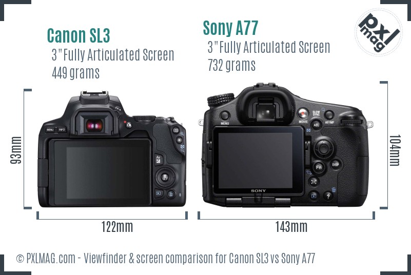 Canon SL3 vs Sony A77 Screen and Viewfinder comparison