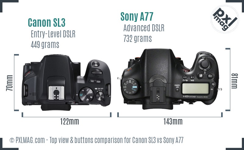 Canon SL3 vs Sony A77 top view buttons comparison