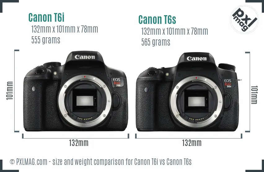 Canon T6i vs Canon T6s size comparison