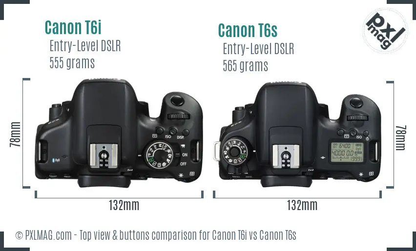 Canon T6i vs Canon T6s top view buttons comparison