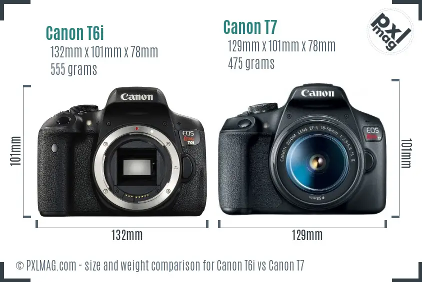 Canon T6i vs Canon T7 size comparison