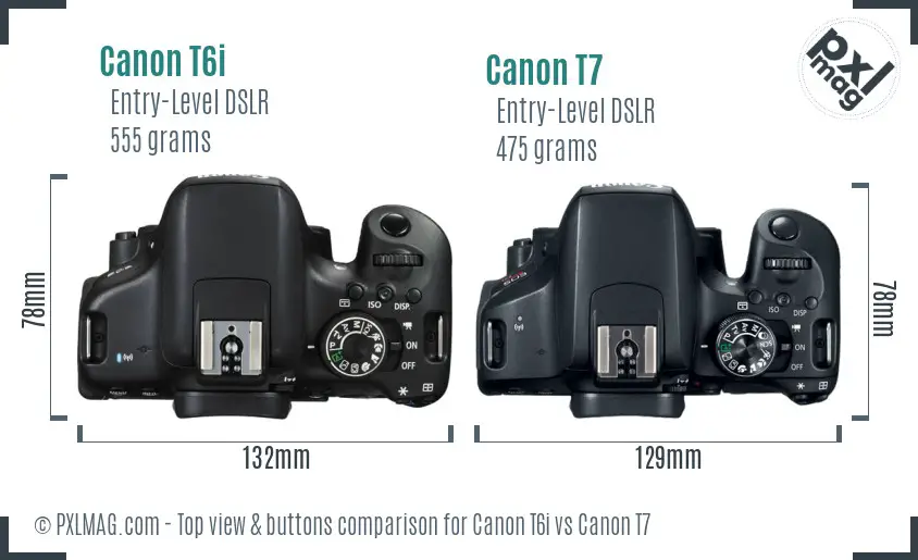 Canon T6i vs Canon T7 top view buttons comparison