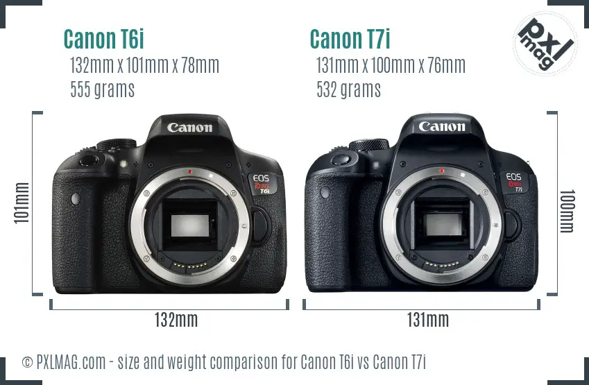 Canon T6i vs Canon T7i size comparison