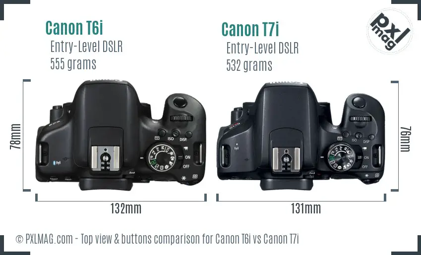 Canon T6i vs Canon T7i top view buttons comparison