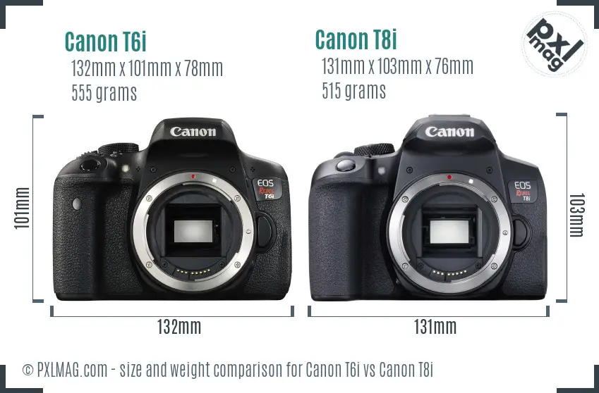 Canon T6i vs Canon T8i size comparison
