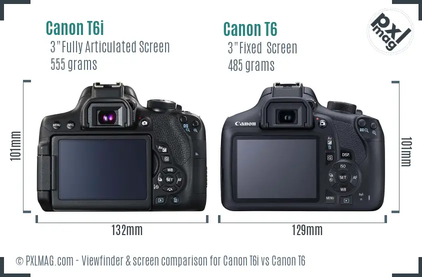 Canon T6i vs Canon T6 Screen and Viewfinder comparison