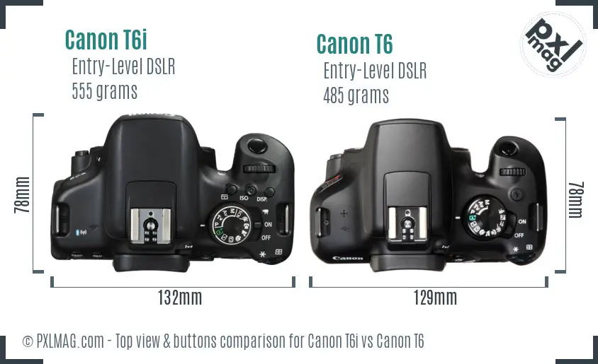 Canon T6i vs Canon T6 top view buttons comparison