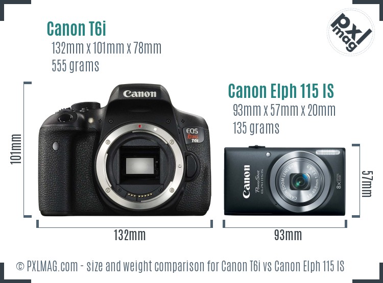 Canon T6i vs Canon Elph 115 IS size comparison Canon T6i vs Canon Elph 115 IS size comparison