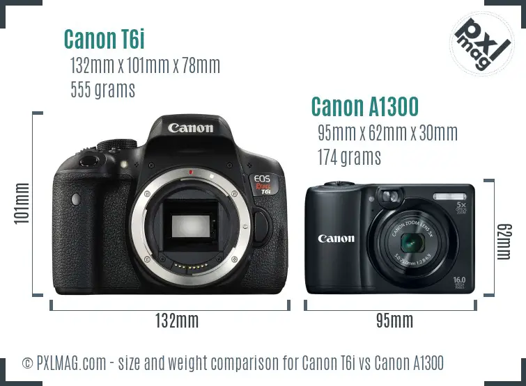 Canon T6i vs Canon A1300 size comparison