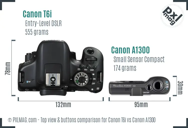 Canon T6i vs Canon A1300 top view buttons comparison