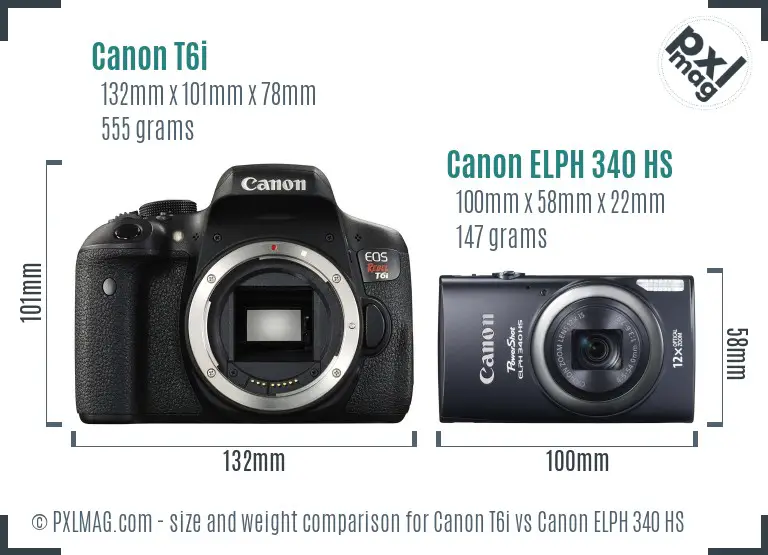Canon T6i vs Canon ELPH 340 HS size comparison