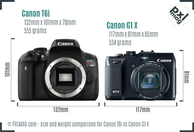Canon T6i vs Canon G1 X size comparison
