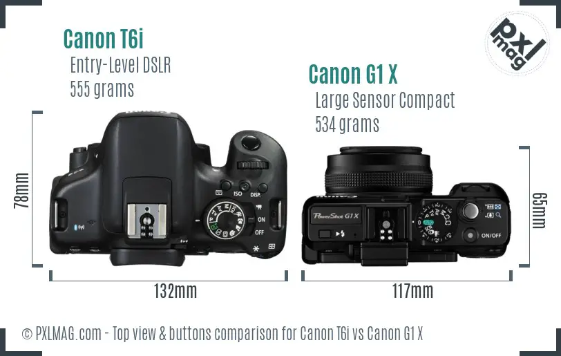 Canon T6i vs Canon G1 X top view buttons comparison