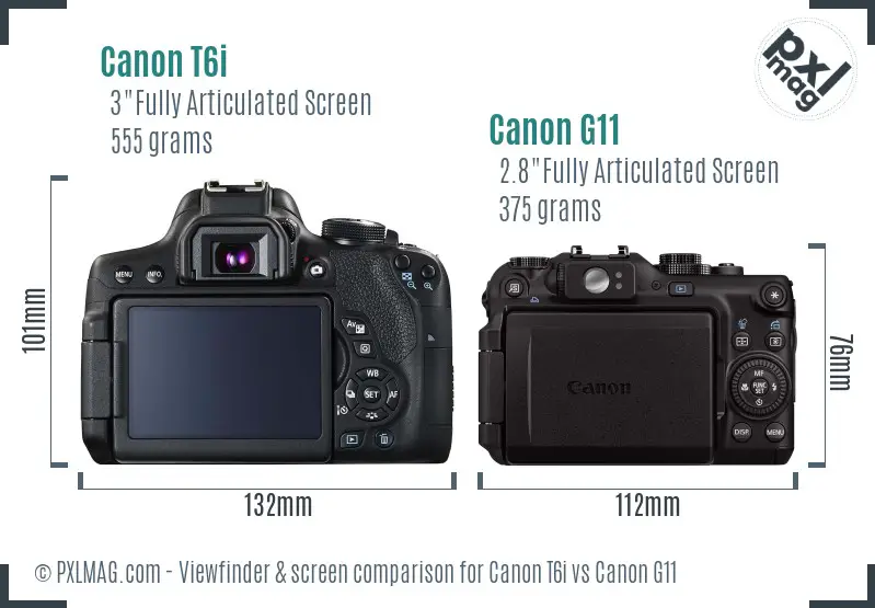 Canon T6i vs Canon G11 Screen and Viewfinder comparison Canon T6i vs Canon G11 Screen and Viewfinder comparison