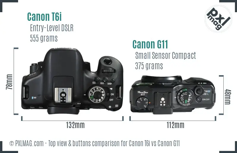 Canon T6i vs Canon G11 top view buttons comparison Canon T6i vs Canon G11 top view buttons comparison