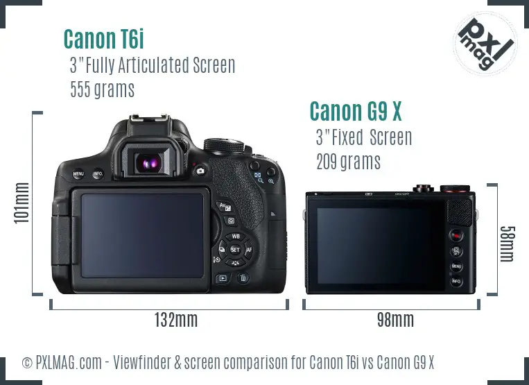 Canon T6i vs Canon G9 X Screen and Viewfinder comparison